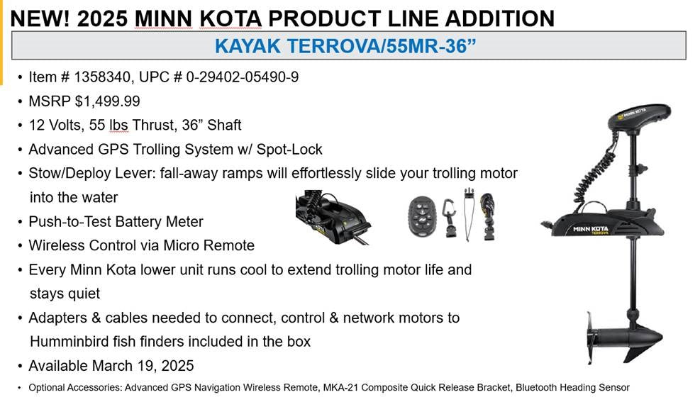 #1934 - MinnKota KAYAK Terrova 36in Bow Mount Motor